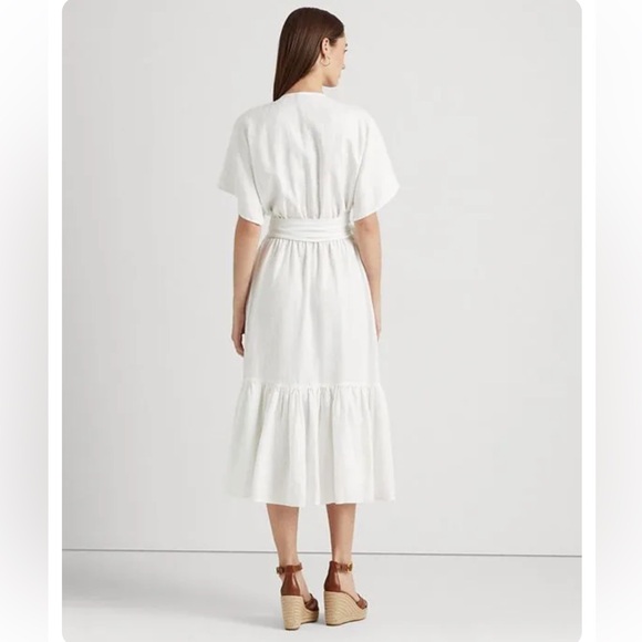 NWT Lauren by Ralph Lauren Belted Linen Wrap Style Dress in White. Size 4 - Picture 3 of 10